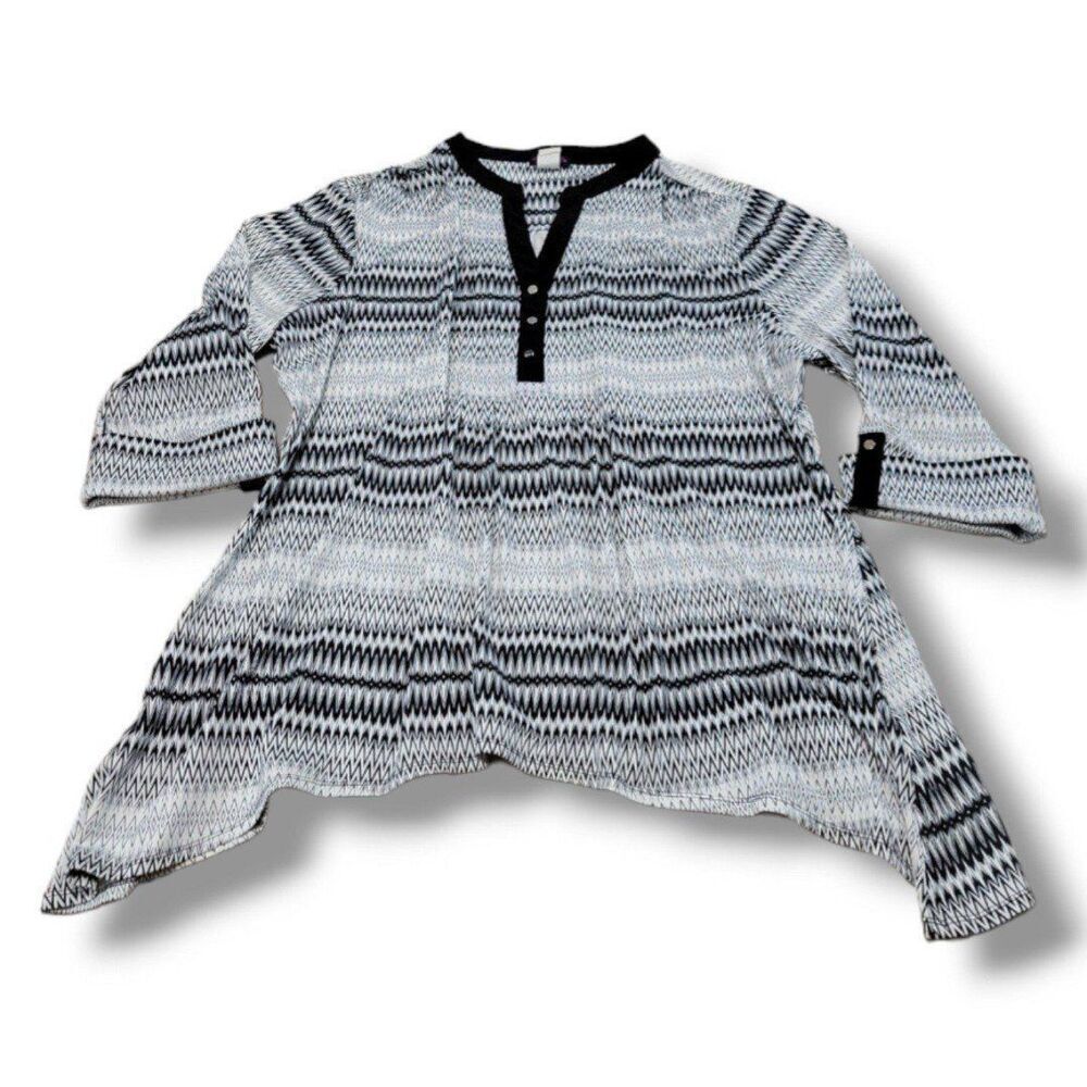 Cocomo Top Size 3X Plus Size Women's Blouse 3/4 Sleeves Cuffed Hi Low Geometric